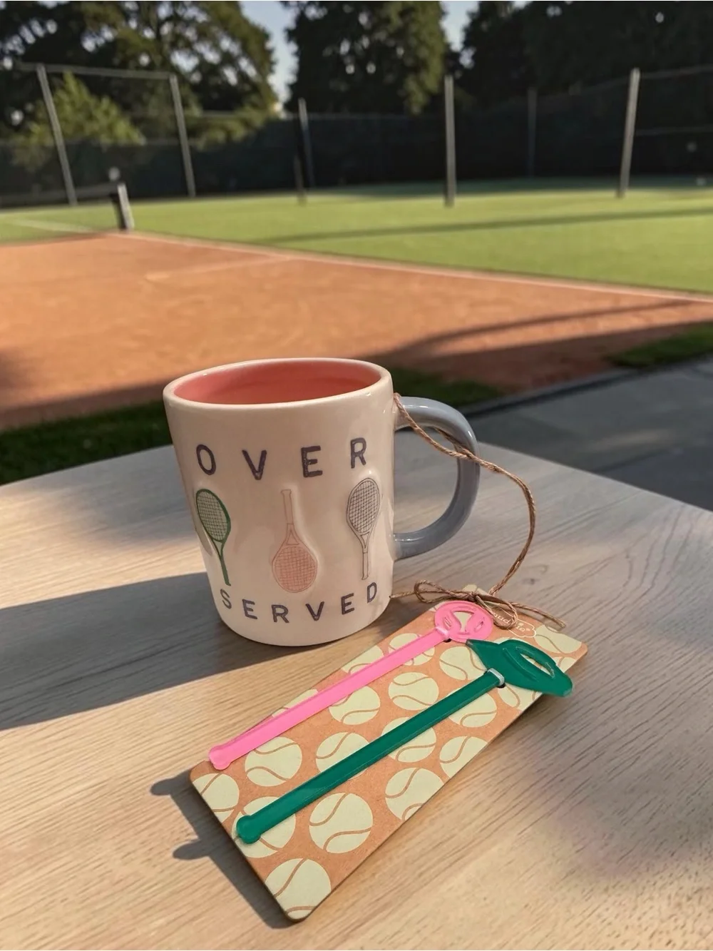 Mud Pie “Over Served” Tennis Mug w/Stirrers (New with defects/can display)